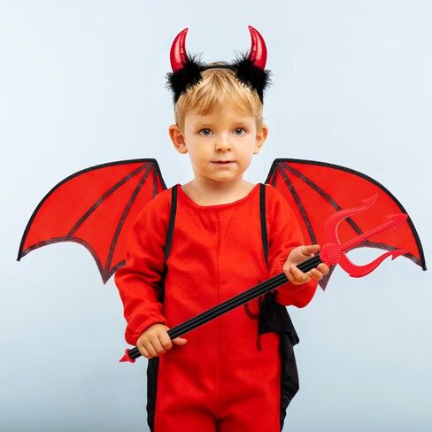 quescu 3pcs Devil Costume Set,Devil Wings,Devil Horn Headband,Pitchfork for Halloween Dress Up Cosplay Accessories Party Favor in Kuwait