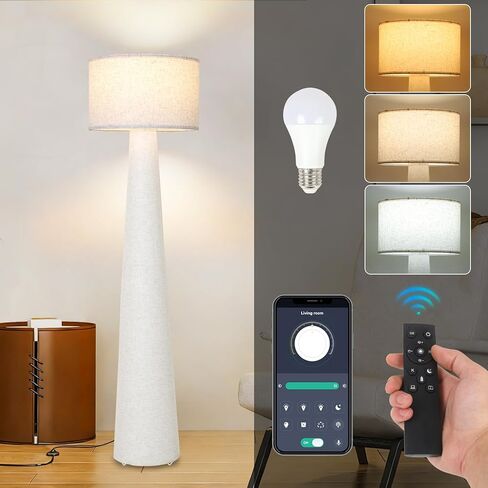 مصابيح أرضية بيضاء من بوهو لغرفة المعيشة، مصباح قائم قابل للتعتيم مع جهاز تحكم عن بعد ومصباح، مصباح طويل القامة بعمود منتصف القرن مع غطاء من القماش، 3 درجات حرارة لونية، ضوء للمزرعة لغرفة النوم in Kuwait
