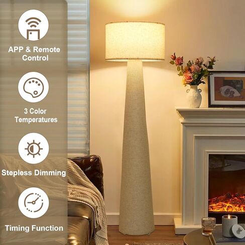 مصابيح أرضية بيضاء من بوهو لغرفة المعيشة، مصباح قائم قابل للتعتيم مع جهاز تحكم عن بعد ومصباح، مصباح طويل القامة بعمود منتصف القرن مع غطاء من القماش، 3 درجات حرارة لونية، ضوء للمزرعة لغرفة النوم in Kuwait