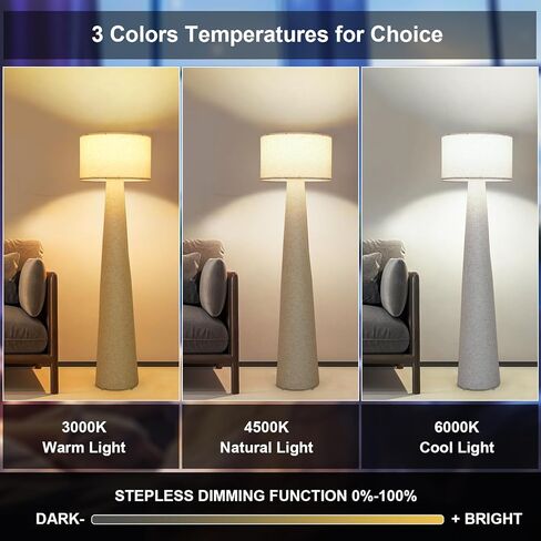 مصابيح أرضية بيضاء من بوهو لغرفة المعيشة، مصباح قائم قابل للتعتيم مع جهاز تحكم عن بعد ومصباح، مصباح طويل القامة بعمود منتصف القرن مع غطاء من القماش، 3 درجات حرارة لونية، ضوء للمزرعة لغرفة النوم in Kuwait
