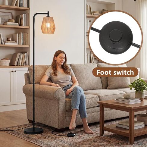 Rattan Floor Lamps for Living Room,Boho Floor Lamp with 3 Color Temperatures,Farmhouse Standing lamp with Hand-Worked Wicker shade,Black tall light for Bedroom,Office,Corner(9W LED Bulb Included) in Saudi Arabia