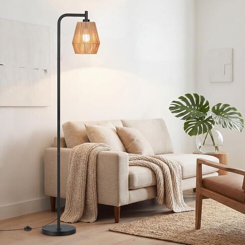 Rattan Floor Lamps for Living Room,Boho Floor Lamp with 3 Color Temperatures,Farmhouse Standing lamp with Hand-Worked Wicker shade,Black tall light for Bedroom,Office,Corner(9W LED Bulb Included) in Saudi Arabia