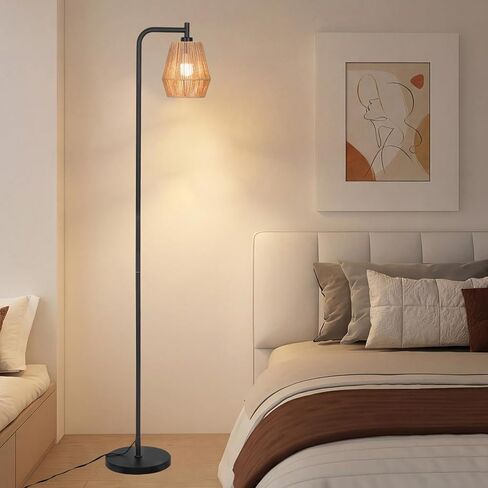 Rattan Floor Lamps for Living Room,Boho Floor Lamp with 3 Color Temperatures,Farmhouse Standing lamp with Hand-Worked Wicker shade,Black tall light for Bedroom,Office,Corner(9W LED Bulb Included) in Saudi Arabia