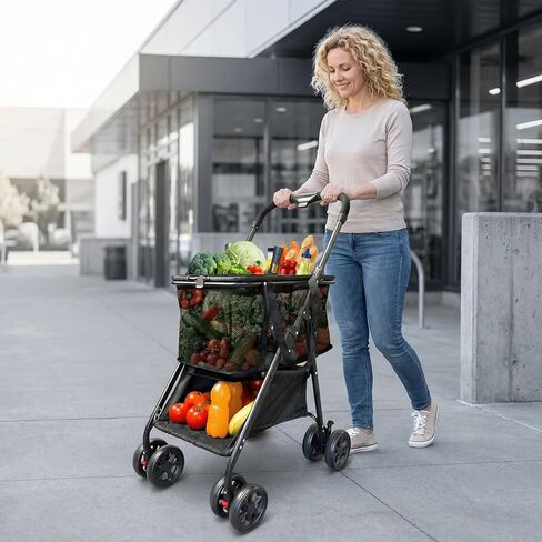 عربة تسوق قابلة للطي، عربة بقالة قابلة للطي شديدة التحمل بسعة 80 رطلًا مع سلة قابلة للإزالة وعجلات دوارة 360 درجة، عربة محمولة قابلة للطي بيد واحدة للبقالة والغسيل والتخييم in Kuwait