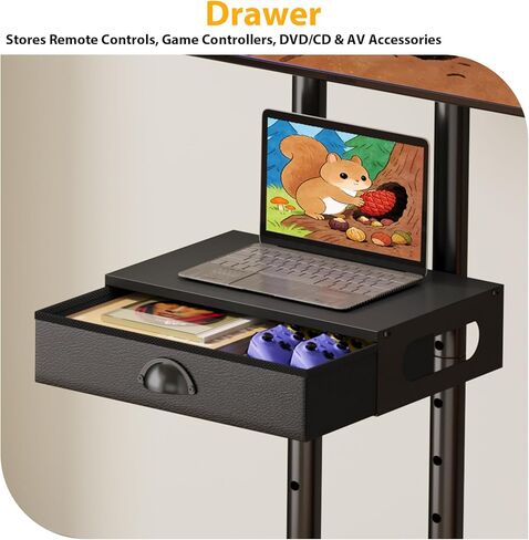 حامل تلفزيون دوار مع درج لأجهزة التلفاز مقاس 32-75 بوصة، وعربة تلفزيون متنقلة بعجلات 360 درجة ورف قابل للتعديل للارتفاع للمنزل والمكتب، بحد أقصى 600 × 400 مم، أسود in Kuwait