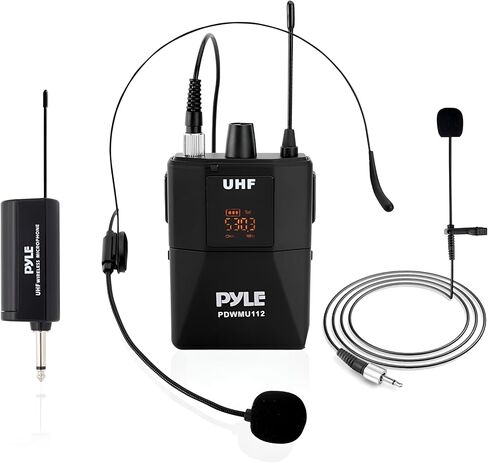 Pyle UHF Wireless Microphone System Kit - Portable Professional Cordless Microphone Set Wireless Mic - Headset, Lavalier, Beltpack Transmitter, Receiver - Karaoke, Conference PDWMU114, Black in Saudi Arabia