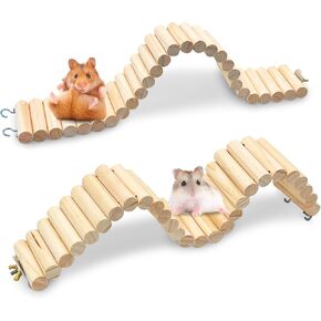 kathson 2Pcs Wooden Hamster Suspension Ladder Bridge,Bendable Long Climbing Ladders Pet Cage Toy Accessories Hideout Natural Chew Balls for Mouse Chipmunk Rabbits and Other Small Animals in Kuwait