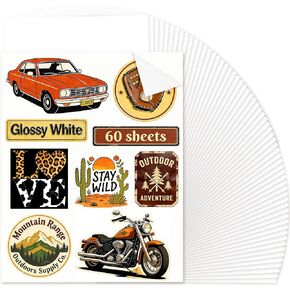 Joyclub Sublimation Sticker Paper, 60 Sheets 8.5x11 White Waterproof Glossy Sticker Paper Vinyl for Sublimation Inkjet Printer and Heat Press, High Transfer for Tumblers, Mugs and Labels in Kuwait