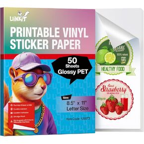Uinkit 50 Sheets Premium Glossy Printable Vinyl Sticker Paper Durability Adhesive Paper 8.5 x 11, in Kuwait