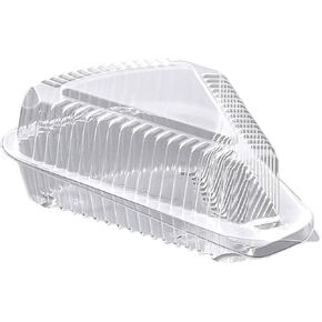 [50 Pack] Cake Slice Plastic Containers with Lids - Single 5“ Clear Low Dome Hinged Lid Cheesecake Container, Pie Dessert, Food Box, Take Out Togo Packaging for Home, Bakery and Cafe Business in Kuwait