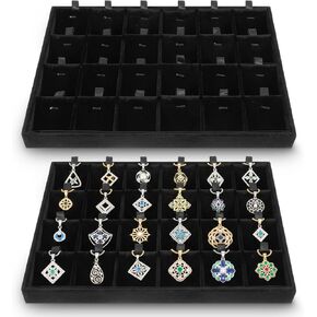 2 Pack Velvet Stackable Jewelry Tray Organizer with Removable Dividers, 24 Grids Jewelry Display Storage Trays for Earrings Necklaces Bracelets Rings, Black in Kuwait