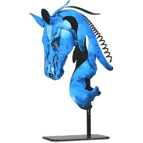 Handmade Horse Statue - Unique Rustic Decor for Office & Home - Hand-Painted Metal Sculpture - Handmade Horses Figurines Gifts for Women/Men (Blue) (Brown) in Saudi Arabia