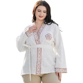SARJANA Women's Cotton Short Kimono Cardigan Tie Front Robe Swimwear Bathing Suit Cover Ups FREE SIZE in Kuwait