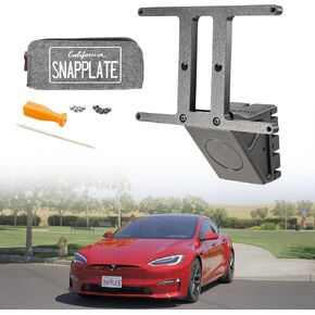 SnapPlate+ Front License Plate Holder - Fits Tesla Model S (Mar 2021-2025) - Grille-Safe Non-Metal Design, Anti-Theft, Removable, Height-Adjustable, USA Made in Kuwait