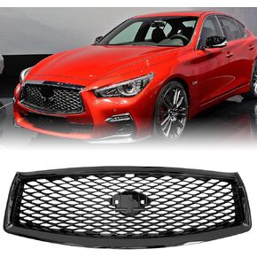 Gloss Black Grille For Infiniti Q50 Front Hood Upper Mesh Bumper Grill W/Camera Hole 2014 2015 2016 2017 in Kuwait
