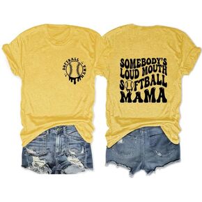 Women T Shirt Somebody's Loud Mouth Softball Mama Short Sleeve Crew Neck T-Shirt Casual Tee Top Blouse Mother Mom Sports Gift in Kuwait