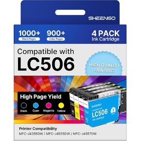 LC506 Ink Cartridges Compatible for Brother LC506 Ink Cartridges LC506XL LC 506 XL Series Inks Work for Brother MFC-J4355DW MFC-J4555DW MFC-J4557DW Printer (4 Pack, Black, Cyan, Magenta, Yellow) in Kuwait