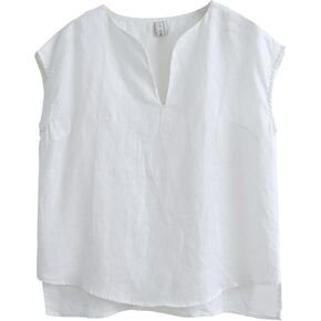 بلوزة Amazhiyu النسائية 100% من الكتان برقبة على شكل حرف V وأكمام قصيرة، بلوزة صيفية أساسية كاجوال in Kuwait