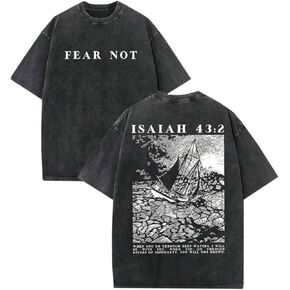 Men's Washed Cotton T-Shirt, Vintage Christian Faith Streetwear, Heavyweight Retro Bible Verse Graphic Oversized Tee in Saudi Arabia