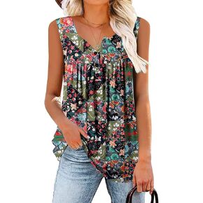 BETTE BOUTIK Womens Sleeveless Tunics Henley Shirts V-Neck Button Down Blouse Tank Tops Casual Pleated Basic S-3XL in Kuwait
