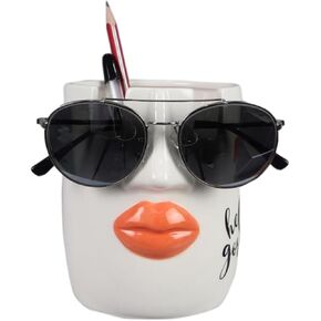Young's Inc Ceramic Eyeglass and Stationery Holder Cup – White Face Desk Organizer with Sunglass Stand, 5 InchMulti-Purpose Accessories Organizer for Home, Office, Vanity, or Nightstand Decor in Kuwait