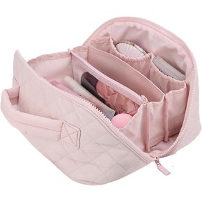 Travel Makeup Bag for Women, 2Pcs Large Capacity 180 Lay-Flat Toiletry Organizer with Brush Compartment, Waterproof Quilted Cosmetic Bag with Multiple Pockets for Travel, Vacation, Business Trip in Saudi Arabia