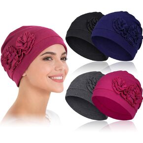 4 قطع من أغطية الرأس القطنية الأنيقة للعلاج الكيميائي للنساء، قبعات كيميائية ناعمة لتساقط الشعر in Kuwait