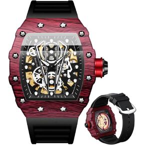 Men's Automatic Watches Square Skeleton Mechanical Self Winding Fashion Dress Silicone Band Male Wrist Watch Waterproof Luminous in Saudi Arabia