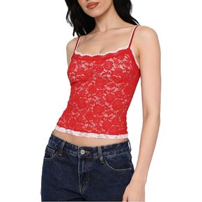 Women Lace Trim Camisole Square Neck Layered Lace Bralette Cute Going Out Spaghetti Strap Cami Y2k Tank Corset Top in Kuwait