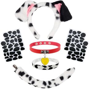 مجموعة أزياء الكلاب الدلماسية مكونة من 5 قطع، أزياء تنكرية للكلاب الدلماسية للبالغين، عصابة رأس على شكل أذن الكلب، ملصقات سوار على شكل ذيل، فستان فاخر لحفلات الهالوين الكرنفالية، 101 يوم من اللباس المدرسي in Kuwait