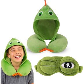 وسادة مع غطاء محرك السيارة وقناع العين للأطفال - دعم الرقبة أثناء السفر، مجموعة مريحة ناعمة للأطفال، تصميم أخضر لطيف، راحة مريحة في أي مكان 21 × 7.5 سم in Kuwait