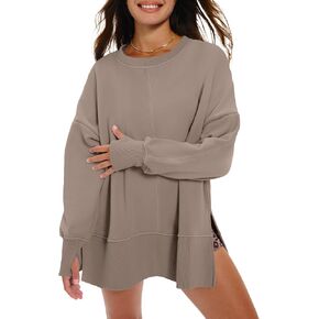 Locachy Women's Oversized Fleece Sweatshirt Casual Winter Warm Pullover Side Slit Sweatshirt Fashion Outfits Clothes in Saudi Arabia