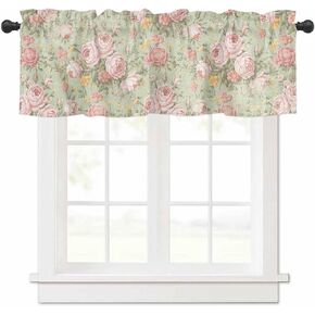 Yukro Valance for Windows Vintage Flower Pink Camellia Floral Sage Green Privacy Rod Pocket Window Treatment Valance Decorative Short Curtain Valance for Kitchen/Living Room/Bedroom 54x18in in Kuwait