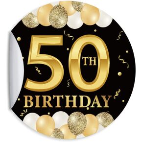 80 قطعة من ملصقات حفلات عيد الميلاد الخمسين - ملصقات عيد الميلاد الخمسين من الذهب الأسود - ملصقات لاصقة مستديرة مقاس 1.5 بوصة - لوازم زينة الذكرى السنوية - رائعة لمفضلات الحفلات، وأختام الأظرف، وحقائب الهدايا الجيدة in Kuwait