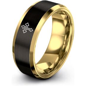 Gift for Nautical Faith Fan - Mariner Cross Ring - 8mm - Anniversary Wedding - Men Women - Band - Yellow Gold Black Silver Blue - Flat Dome Bevel - Personalized Custom Engraving - Tungsten - Brushed P in Kuwait