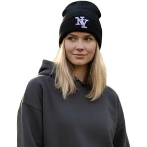 NY Winter Knit Beanie with Logo, Unisex - One Size - Black - Insulated Comfy Hats, Cuffed Design in Kuwait