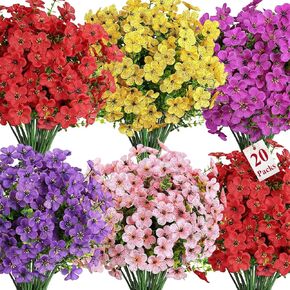 Alupssuc 20 Bundles Artificial Flowers for Outdoor Indoor Decoration, UV Resistant No Fade Fake Plants Eucalyptus, Colorful Faux Spring Flowers for Outside Yard Porch Patio Garden Home Window Box in Kuwait