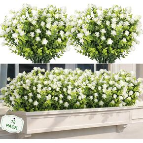FGSAEOR 12 Bundles Artificial Flowers for Outdoor Indoor, Faux Flower Daisy with Eucalyptus Leaves Fake Plants Greenery, Garden Home Decor for Boxwood Porch Patio in Saudi Arabia