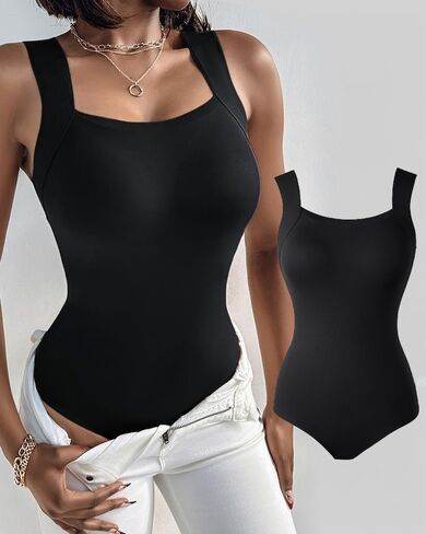 Womens Built in Bra Seamless Tank Top Square Neck Sleeveless Bodysuit Slim Fit Basic Shapewear Undershirt in Saudi Arabia