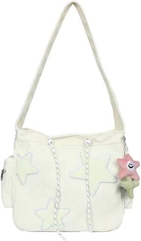 Corduroy Crossbody Bag for Women Y2k Aesthetic Star Patches Messenger Bag Cute Shoulder Tote Bag with Kawaii Pendant in Kuwait