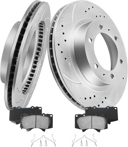 MOTOREVO Front Brake Kit for F-150 — Fits 2010-2014 (6-Lug Only) & 2015-2020 (All Models) | Drilled & Slotted Heavy-Duty Rotors for Rapid Heat Dissipation and Towing in Kuwait