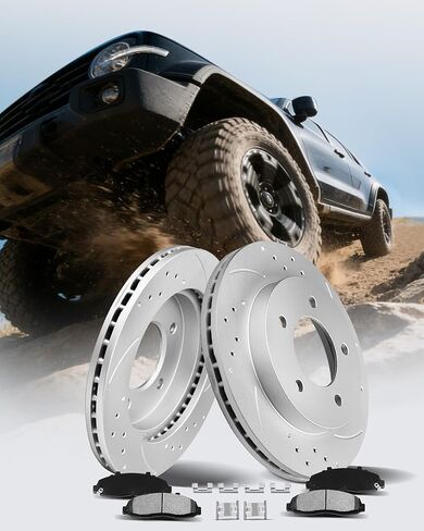 طقم الفرامل الأمامية MOTOREVO لـ F-150 - يناسب 2010-2014 (6 عروات فقط) و2015-2020 (جميع الموديلات) | دوارات عالية التحمل محفورة ومشقوقة لتبديد الحرارة والقطر بسرعة in Kuwait
