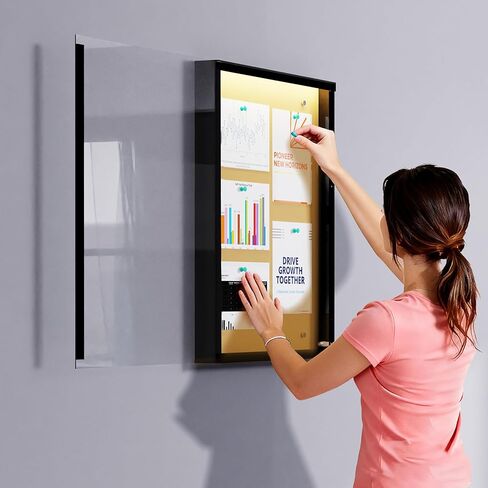 24"X36" Enclosed Bulletin Board with LED Lights, IP65 Waterproof Notice Board Outdoor UV-Resistant, Lockable Cork Bulletin Board for Office, School, Restaurants in Kuwait
