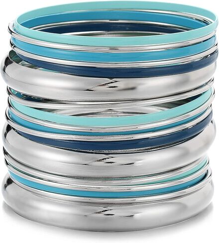 Ensoul Glossy Mixed Enamel Metal Multi Bangles Bracelets for Women Set of 20 in Saudi Arabia