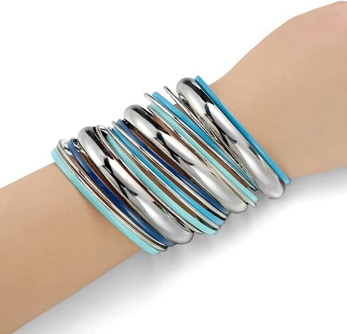 Ensoul Glossy Mixed Enamel Metal Multi Bangles Bracelets for Women Set of 20 in Saudi Arabia