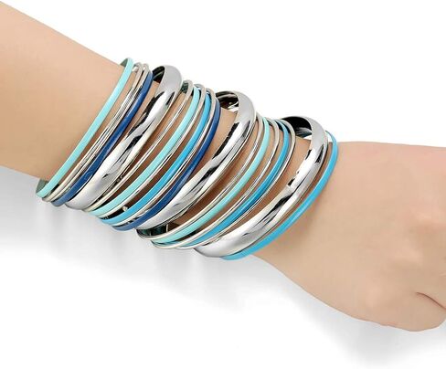 Ensoul Glossy Mixed Enamel Metal Multi Bangles Bracelets for Women Set of 20 in Saudi Arabia
