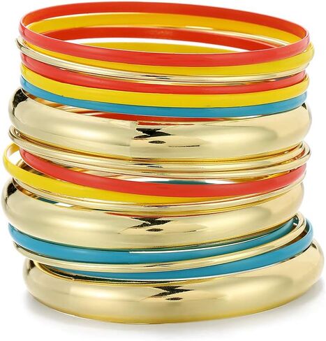 Ensoul Glossy Mixed Enamel Metal Multi Bangles Bracelets for Women Set of 20 in Saudi Arabia