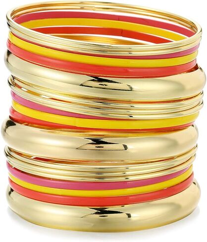 Ensoul Glossy Mixed Enamel Metal Multi Bangles Bracelets for Women Set of 20 in Saudi Arabia