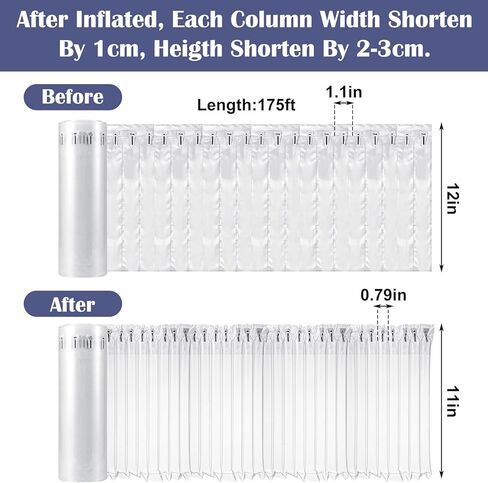 1 Roll Large Bubble Cushioning Wrap for Packing 12"x175'，Inflatable Air Pillows for Shipping & Moving Bottle Travel Protector Bags Heavy Duty Space Saving Box Filler Shipping Supplies with Pump in Kuwait