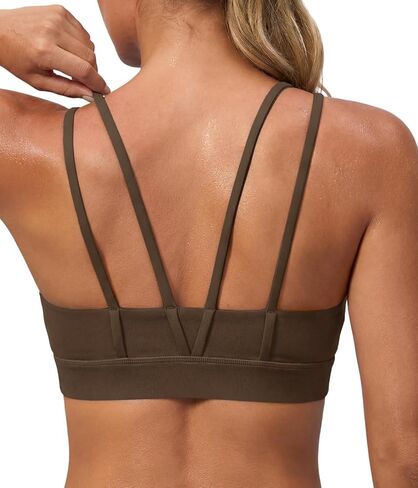 Aoysky Womens Buttery Soft Strappy Sports Bras Yoga Padded Spaghetti Straps Gym Workout Crop Tops with Built in Bra in Kuwait
